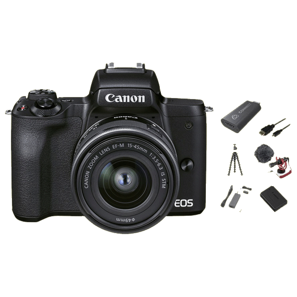 Canon EOS-M50 Mark II schwarz + Canon 15-45/3,5-6,3 EF-M IS STM schwarz + Live Streaming Kit kaufen bei top-foto.de