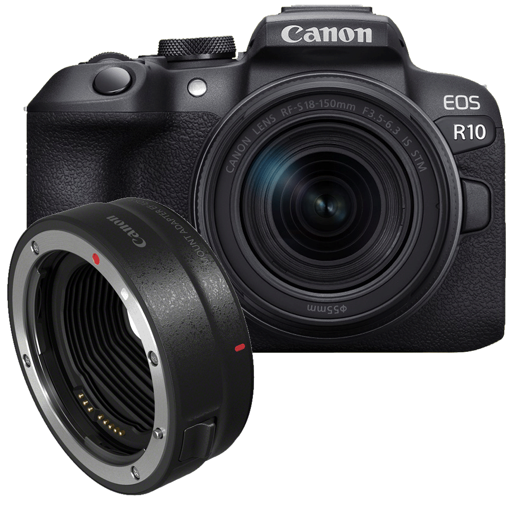Canon EOS R10 schwarz + Canon 18-150/3,5-6,3 RF-S IS STM + Canon Mount-Adapter EF-EOS R kaufen bei top-foto.de
