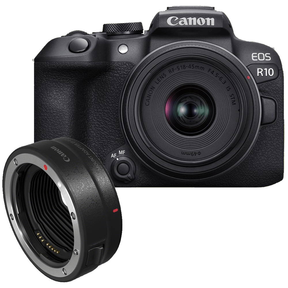 Canon EOS R10 schwarz + Canon 18-45/4,5-6,3 RF-S IS STM + Canon Mount-Adapter EF-EOS R kaufen bei top-foto.de