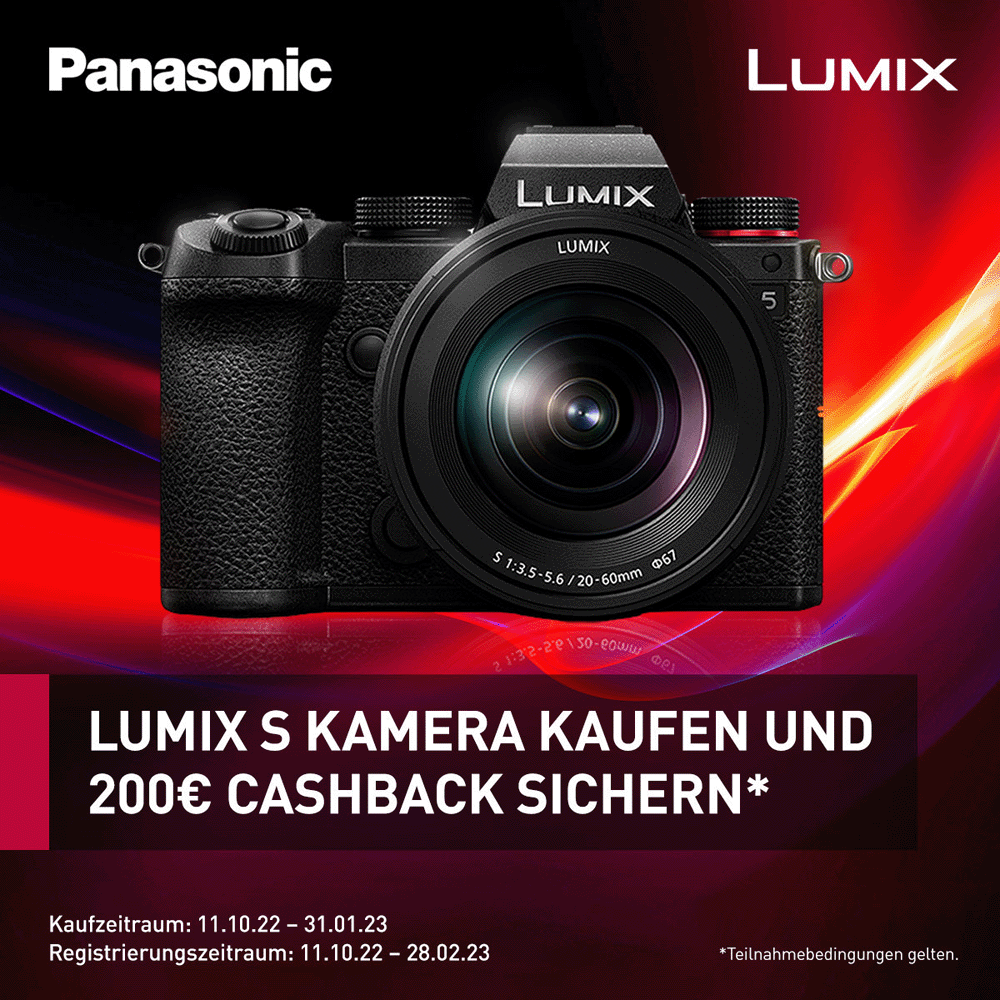 Jetzt Panasonic Lumix DC-S1, DC-S1H oder DC-S5 kaufen und bis zu 200,00 € CashBack erhalten (11.10.2022 bis 31.01.2023)