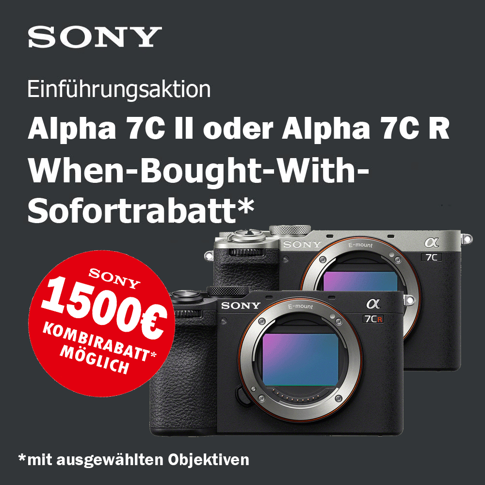 Jetzt Sony Alpha 7C II bzw. Alpha 7C R zusammen mit Aktionsobjektiven kaufen und bis zu 1500,00 € Sofortrabatt erhalten (29.08.2023 - 30.09.2023)