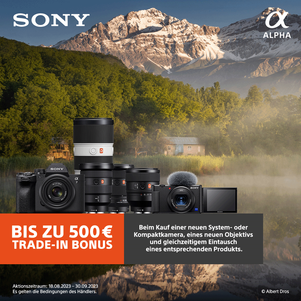 Jetzt teilnehmenden Sony Artikel kaufen, digitale Systemkamera oder Objektiv eintauschen und bis zu 300,00 € TradeIn-Bonus erhalten (18.08.2023 bis 30.09.2023)
