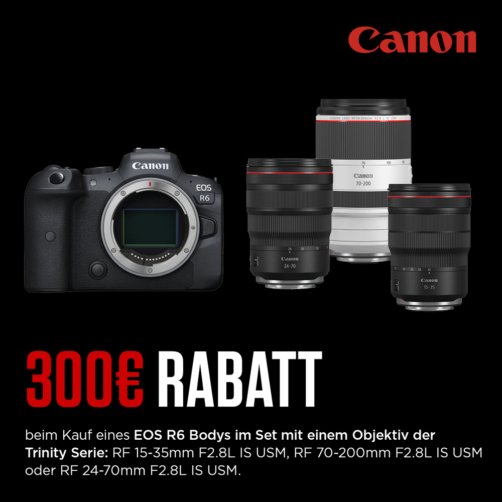 Jetzt Canon EOS R6 + Aktionsobjektiv kaufen und 300,00 EUR Sofortrabatt sichern (01.08.2022 bis 31.08.2022)